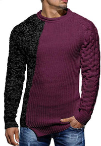 Herren Strickpullover mit Zopfmuster und Rundhalsausschnitt-Bordeaux Grau-M-Luzern Mode