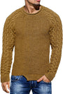 Herren Strickpullover mit Zopfmuster und Rundhalsausschnitt-Braun-M-Luzern Mode