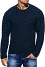 Herren Strickpullover mit Zopfmuster und Rundhalsausschnitt-Dunkelblau-M-Luzern Mode