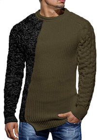 Herren Strickpullover mit Zopfmuster und Rundhalsausschnitt-Grün Grau-M-Luzern Mode