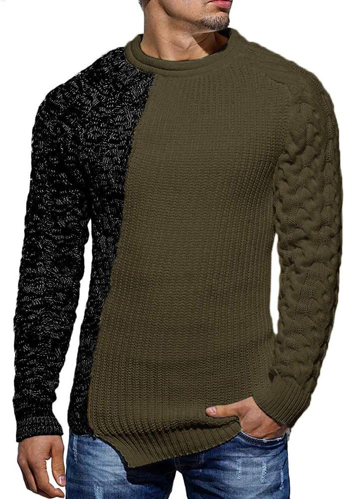 Herren Strickpullover mit Zopfmuster und Rundhalsausschnitt-Grün Grau-M-Luzern Mode