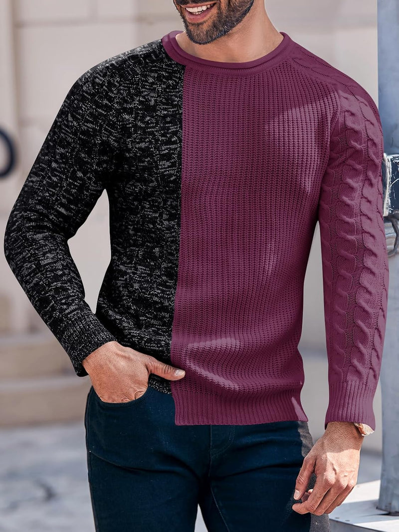 Herren Strickpullover mit Zopfmuster und Rundhalsausschnitt-Luzern Mode