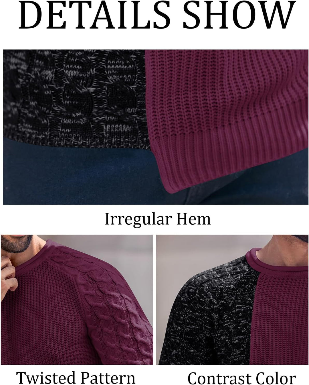 Herren Strickpullover mit Zopfmuster und Rundhalsausschnitt-Luzern Mode