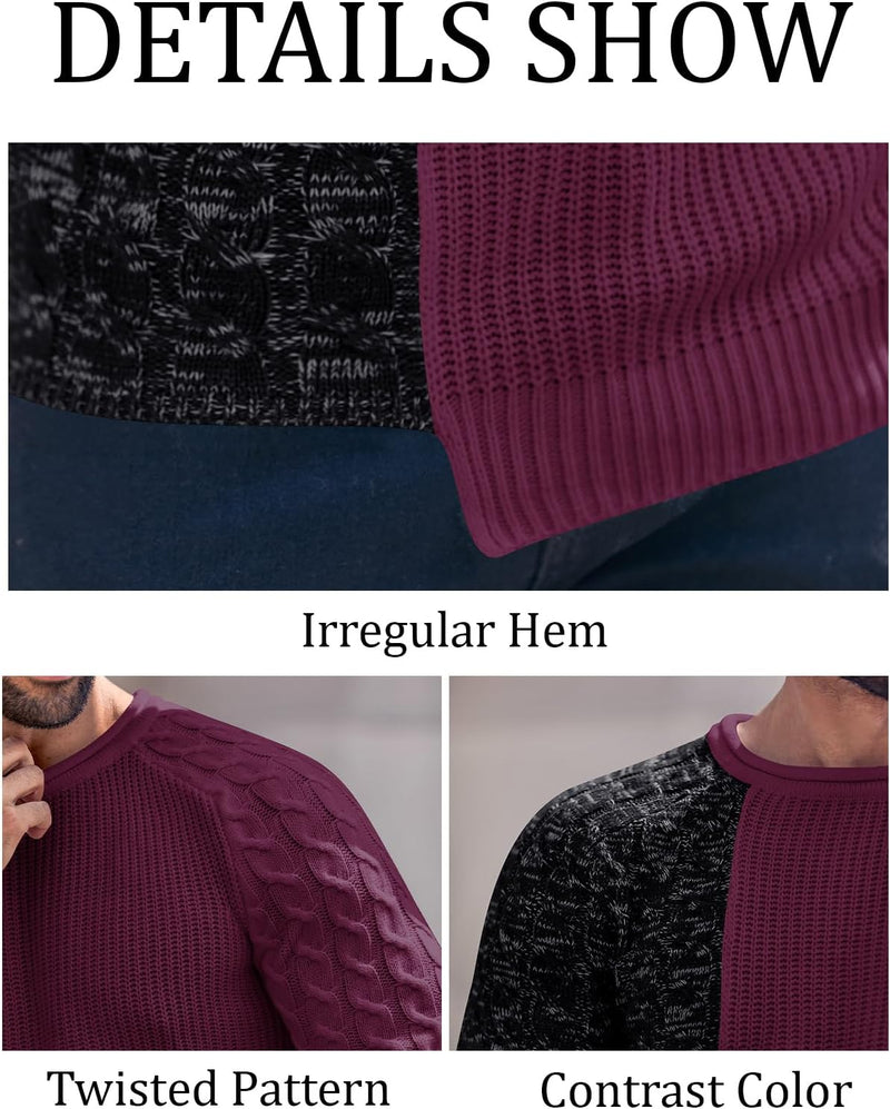Herren Strickpullover mit Zopfmuster und Rundhalsausschnitt-Luzern Mode