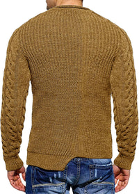 Herren Strickpullover mit Zopfmuster und Rundhalsausschnitt-Luzern Mode