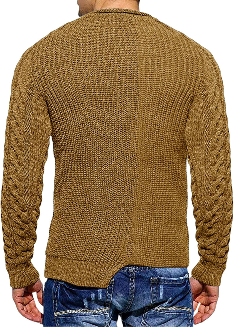 Herren Strickpullover mit Zopfmuster und Rundhalsausschnitt-Luzern Mode