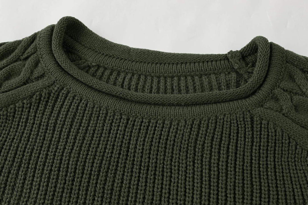 Herren Strickpullover mit Zopfmuster und Rundhalsausschnitt-Luzern Mode