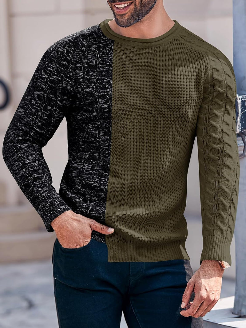 Herren Strickpullover mit Zopfmuster und Rundhalsausschnitt-Luzern Mode