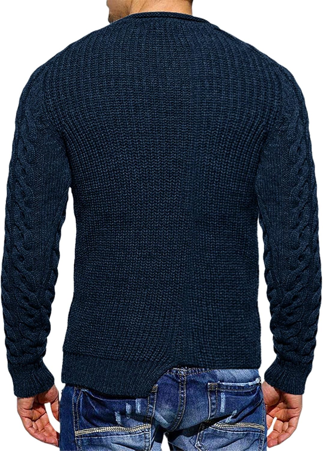 Herren Strickpullover mit Zopfmuster und Rundhalsausschnitt-Luzern Mode