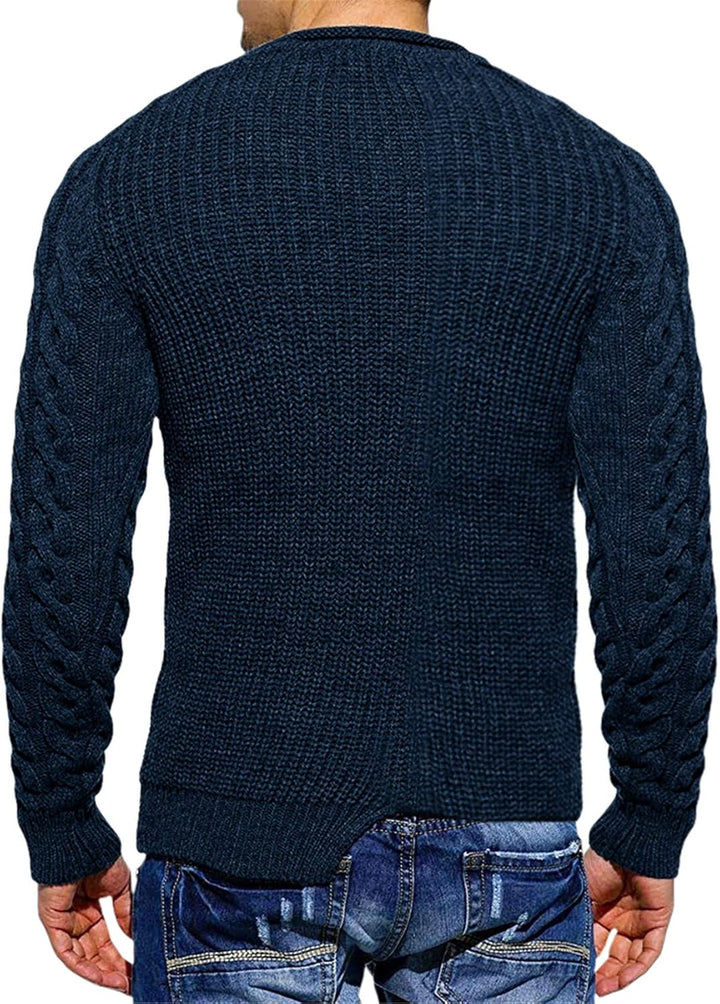 Herren Strickpullover mit Zopfmuster und Rundhalsausschnitt-Luzern Mode