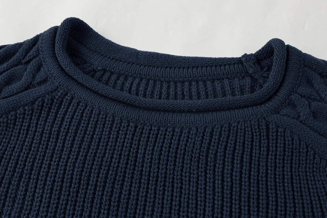 Herren Strickpullover mit Zopfmuster und Rundhalsausschnitt-Luzern Mode