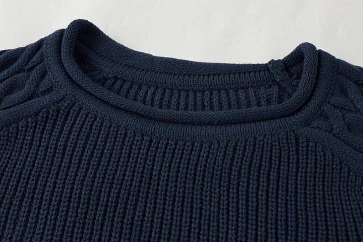 Herren Strickpullover mit Zopfmuster und Rundhalsausschnitt-Luzern Mode