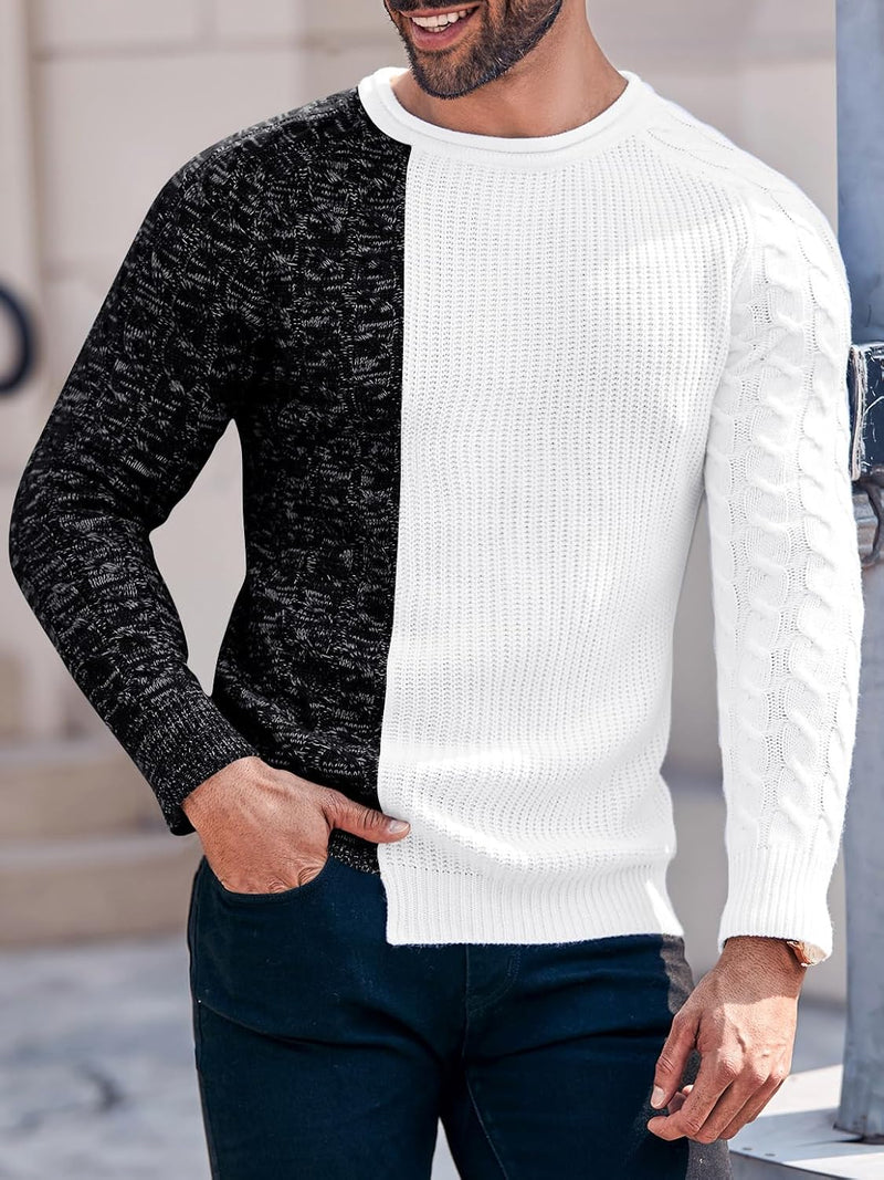 Herren Strickpullover mit Zopfmuster und Rundhalsausschnitt-Luzern Mode