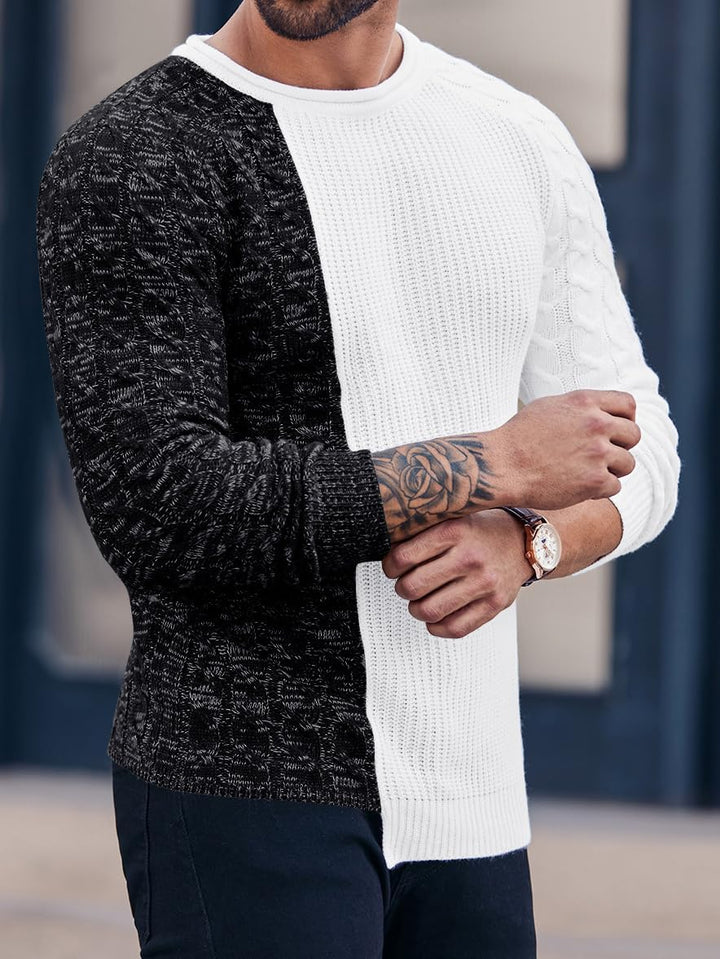 Herren Strickpullover mit Zopfmuster und Rundhalsausschnitt-Luzern Mode