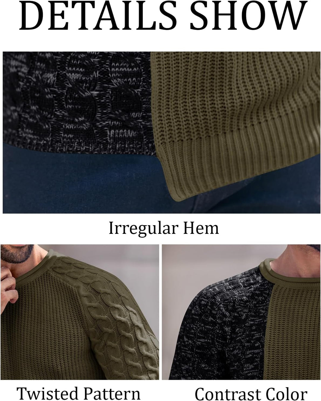 Herren Strickpullover mit Zopfmuster und Rundhalsausschnitt-Luzern Mode