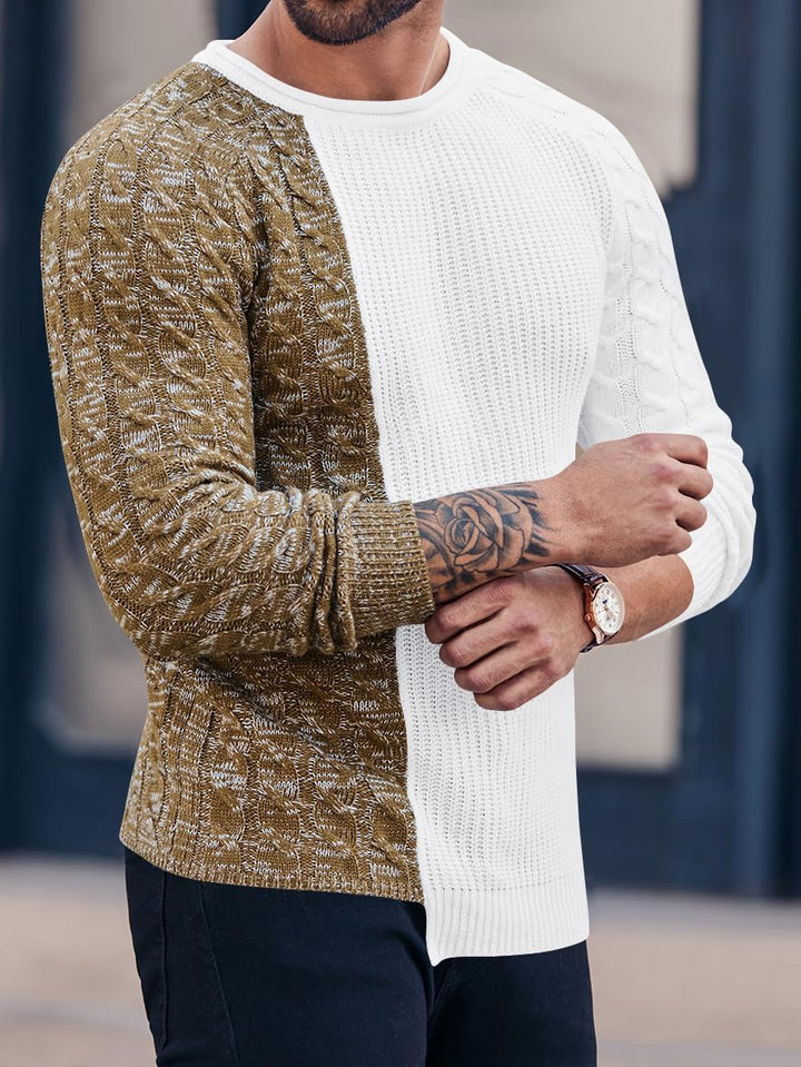 Herren Strickpullover mit Zopfmuster und Rundhalsausschnitt-Luzern Mode