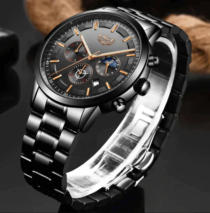 Herren Chronograph Armbanduhr Wasserdicht Edelstahl Uhr-Luzern Mode