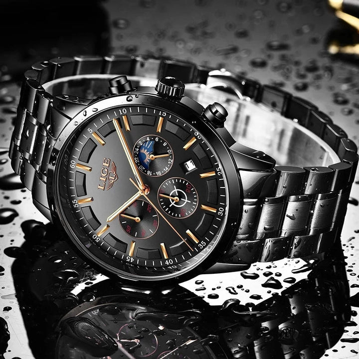 Herren Chronograph Armbanduhr Wasserdicht Edelstahl Uhr-Luzern Mode