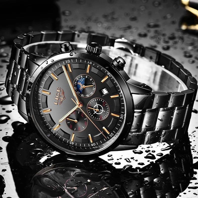 Herren Chronograph Armbanduhr Wasserdicht Edelstahl Uhr-Luzern Mode