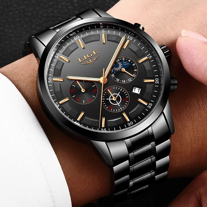 Herren Chronograph Armbanduhr Wasserdicht Edelstahl Uhr-Luzern Mode