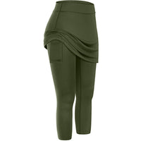 Rock-Leggings | Seitentaschen | Sportlich | Knöchellang | Einfarbig-Armeegrün-S-Luzern Mode