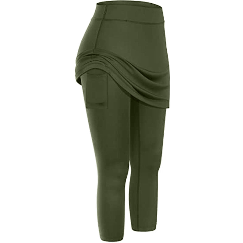 Rock-Leggings | Seitentaschen | Sportlich | Knöchellang | Einfarbig-Armeegrün-S-Luzern Mode
