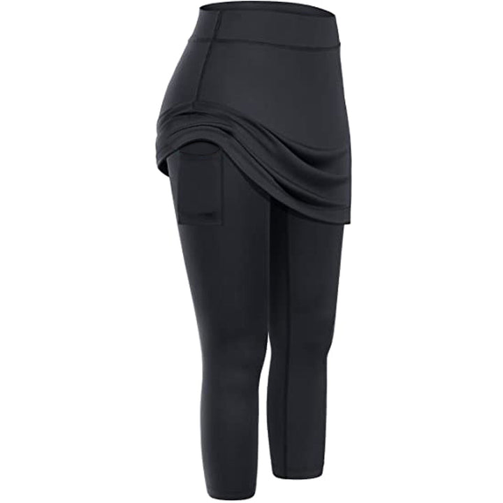 Rock-Leggings | Seitentaschen | Sportlich | Knöchellang | Einfarbig-Schwarz-S-Luzern Mode