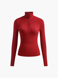 Damen Rollkragenpullover mit Knopfleiste - Eleganter Look-Bordeaux-XS-Luzern Mode