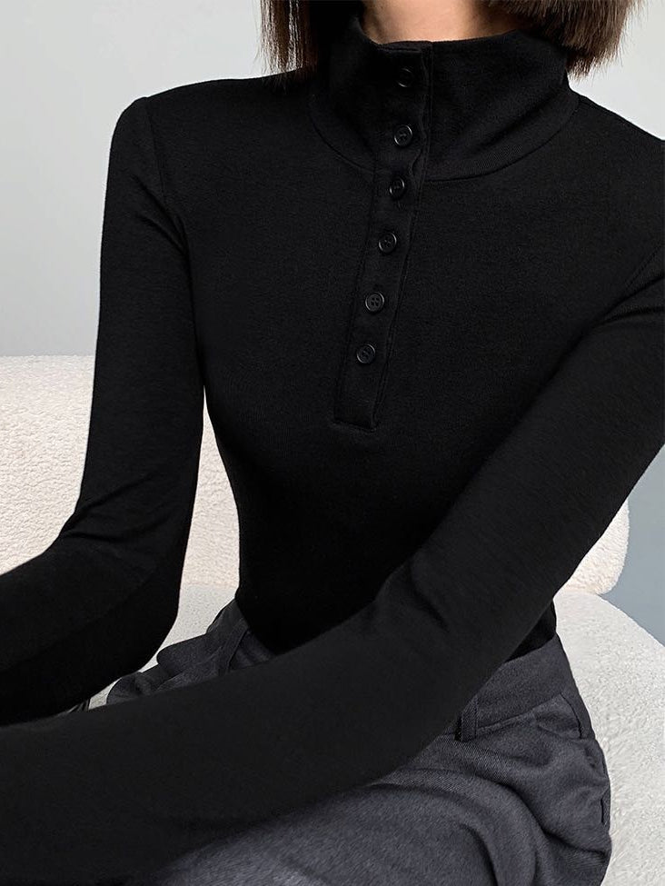Damen Rollkragenpullover mit Knopfleiste - Eleganter Look-Luzern Mode
