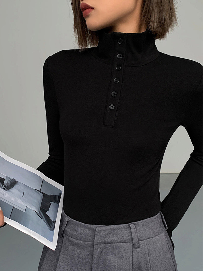 Damen Rollkragenpullover mit Knopfleiste - Eleganter Look-Luzern Mode