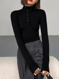 Damen Rollkragenpullover mit Knopfleiste - Eleganter Look-Luzern Mode