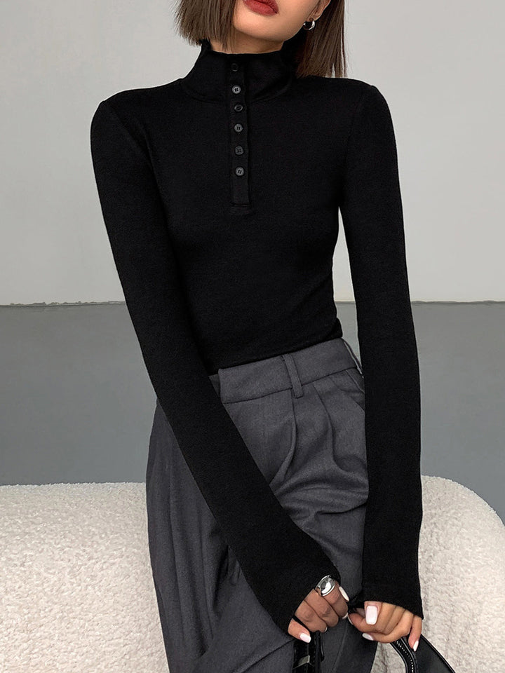 Damen Rollkragenpullover mit Knopfleiste - Eleganter Look-Luzern Mode