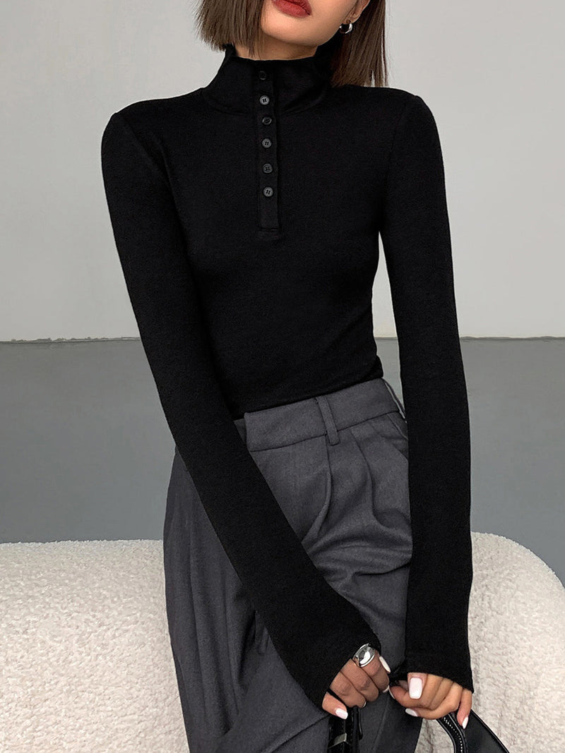 Damen Rollkragenpullover mit Knopfleiste - Eleganter Look-Luzern Mode