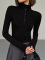 Damen Rollkragenpullover mit Knopfleiste - Eleganter Look-Schwarz-XS-Luzern Mode