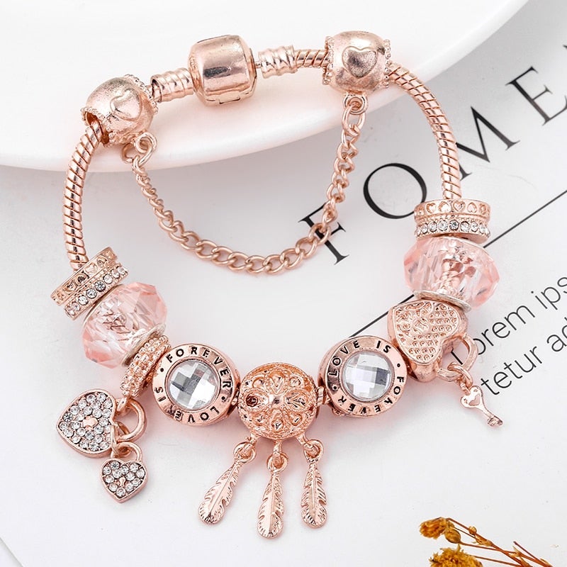 Armband für Damen | Roségold | Traumfänger | Charms | Sterling Silber-16cm-Luzern Mode