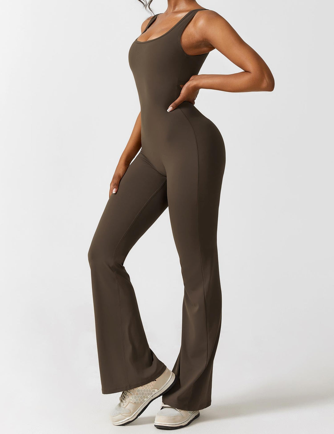 Rückenfrei | V-förmige Taille | Schlaghose | figurformend | elastisch | weich | bequem-Kaffee-S-Luzern Mode