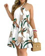 Sommerkleid Damen Rückenfrei | Halterneck | Tropen Look | Luftig für Urlaub-Weiß-XS-Luzern Mode