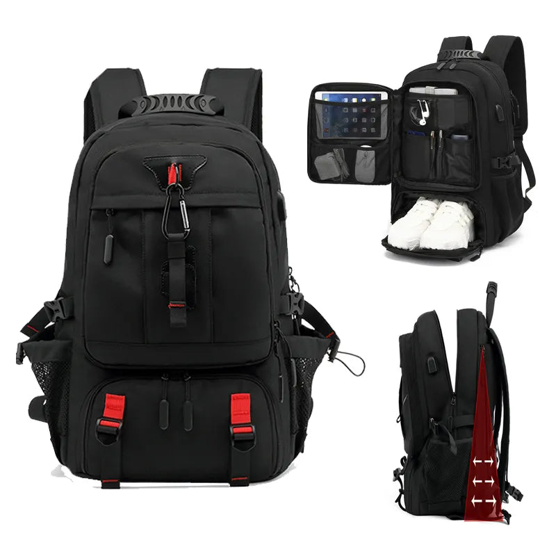 Wasserdichter Laptop-Rucksack mit USB-Anschluss und Schuhfach-50L-Rot-Luzern Mode
