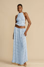 Damen Kleidungsset | 2-teilig | Luftig | Chiffon | Rückenfrei | Ärmellos-Blau-S-Luzern Mode