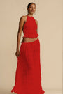 Damen Kleidungsset | 2-teilig | Luftig | Chiffon | Rückenfrei | Ärmellos-Rot-S-Luzern Mode
