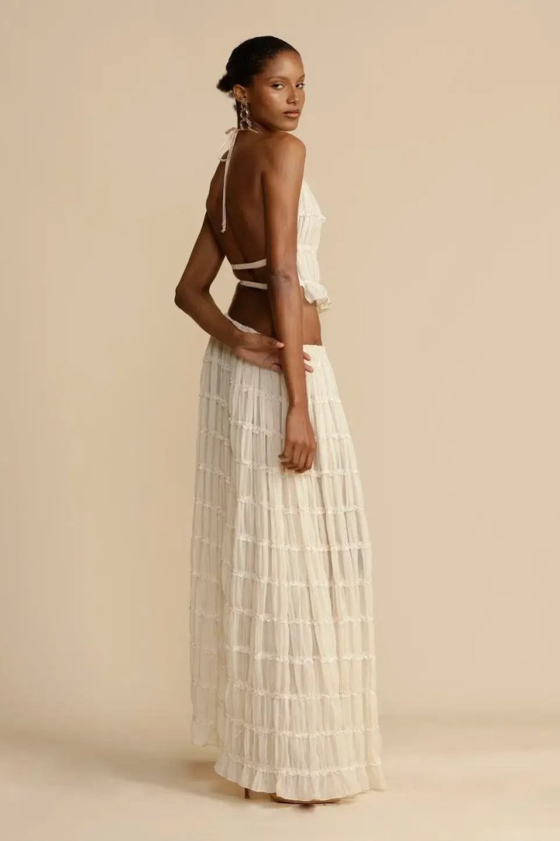 Damen Kleidungsset | 2-teilig | Luftig | Chiffon | Rückenfrei | Ärmellos-Luzern Mode