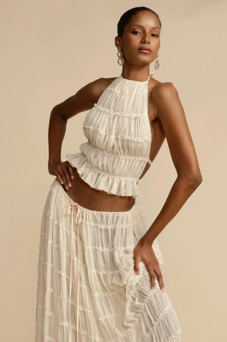 Damen Kleidungsset | 2-teilig | Luftig | Chiffon | Rückenfrei | Ärmellos-Luzern Mode