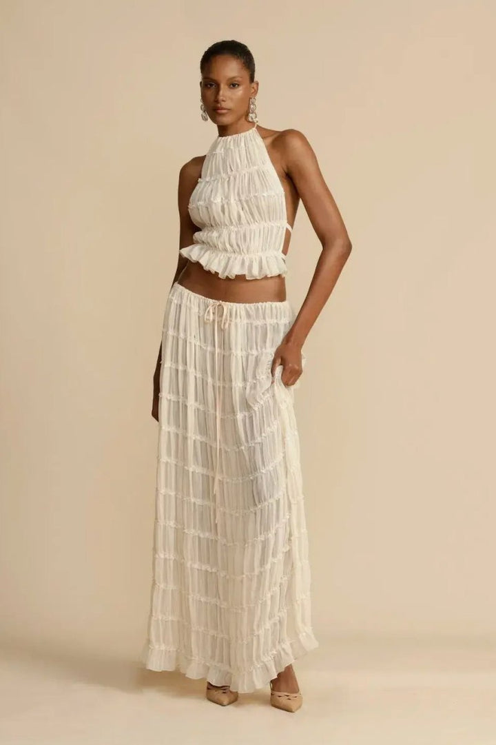 Damen Kleidungsset | 2-teilig | Luftig | Chiffon | Rückenfrei | Ärmellos-Luzern Mode