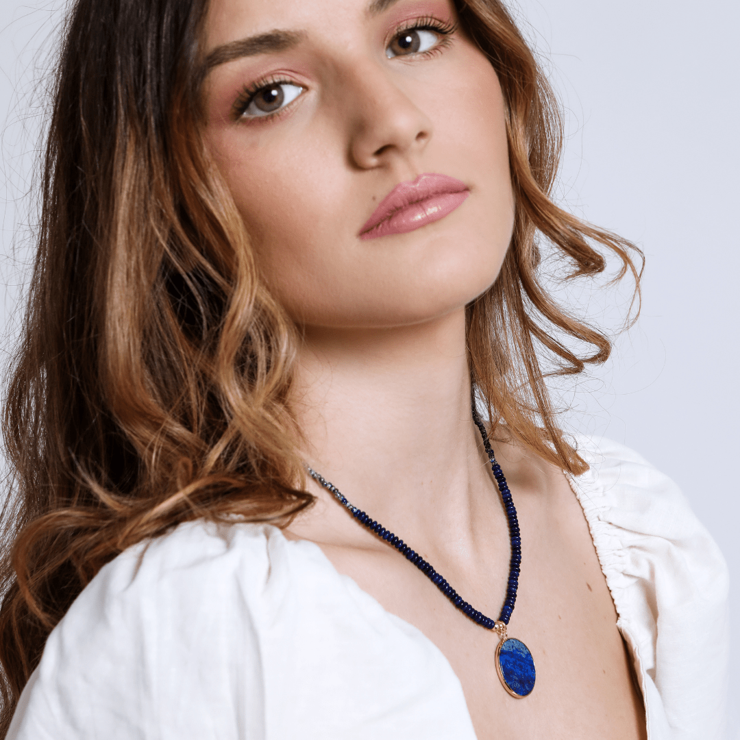 Lapislazuli Kette | Rund Stilvoll Nachhaltig Blau Verstellbar-Luzern Mode