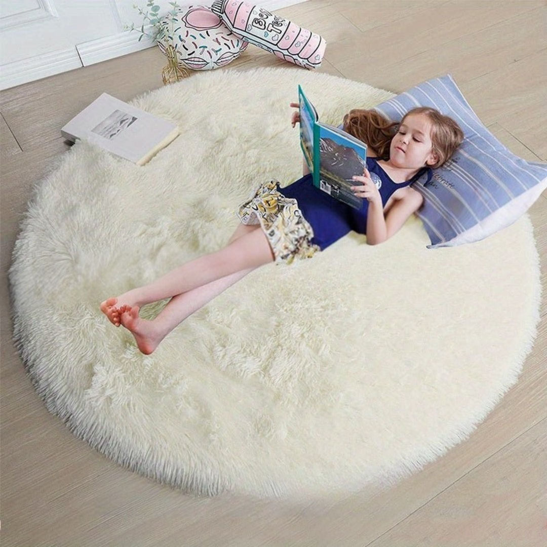 Runder Teppich | Weich | Flauschig | Rutschfest | Waschbar | Vielseitig-Crème-120cm x 120cm-Luzern Mode