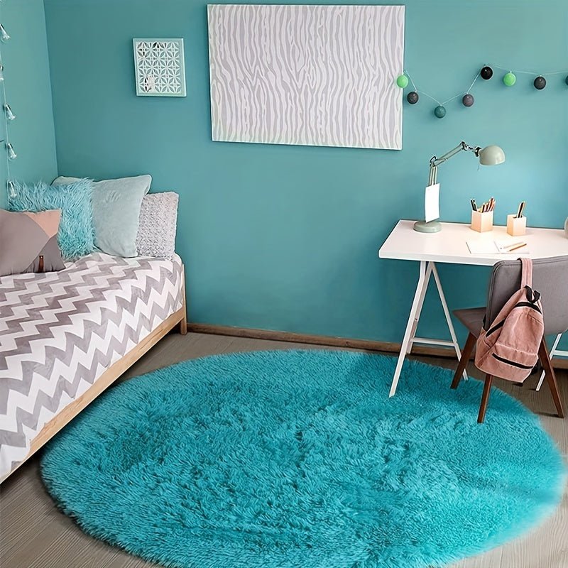 Runder Teppich | Weich | Flauschig | Rutschfest | Waschbar | Vielseitig-Helles Blau-120cm x 120cm-Luzern Mode