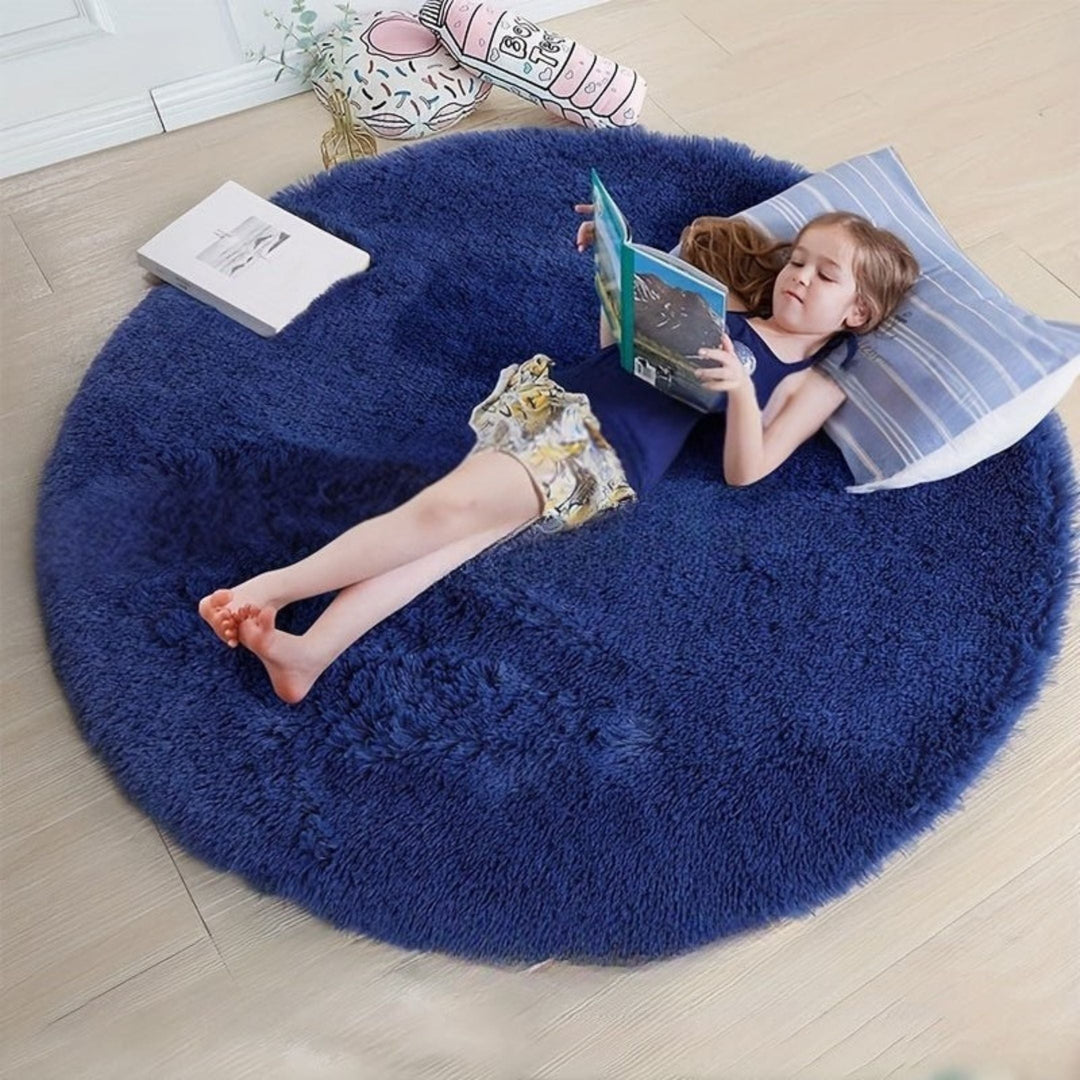 Runder Teppich | Weich | Flauschig | Rutschfest | Waschbar | Vielseitig-Marineblau-120cm x 120cm-Luzern Mode