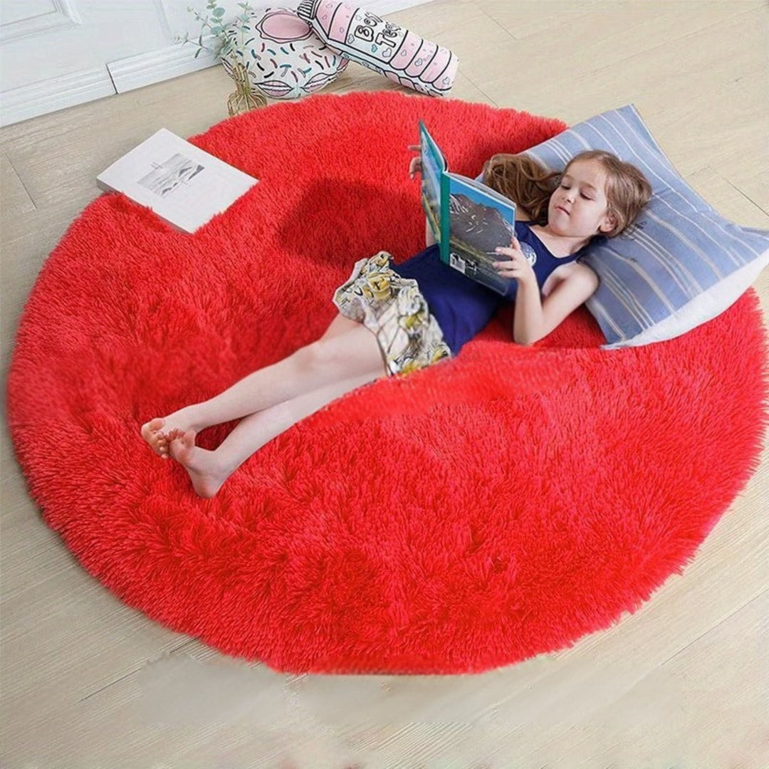 Runder Teppich | Weich | Flauschig | Rutschfest | Waschbar | Vielseitig-Rot-120cm x 120cm-Luzern Mode