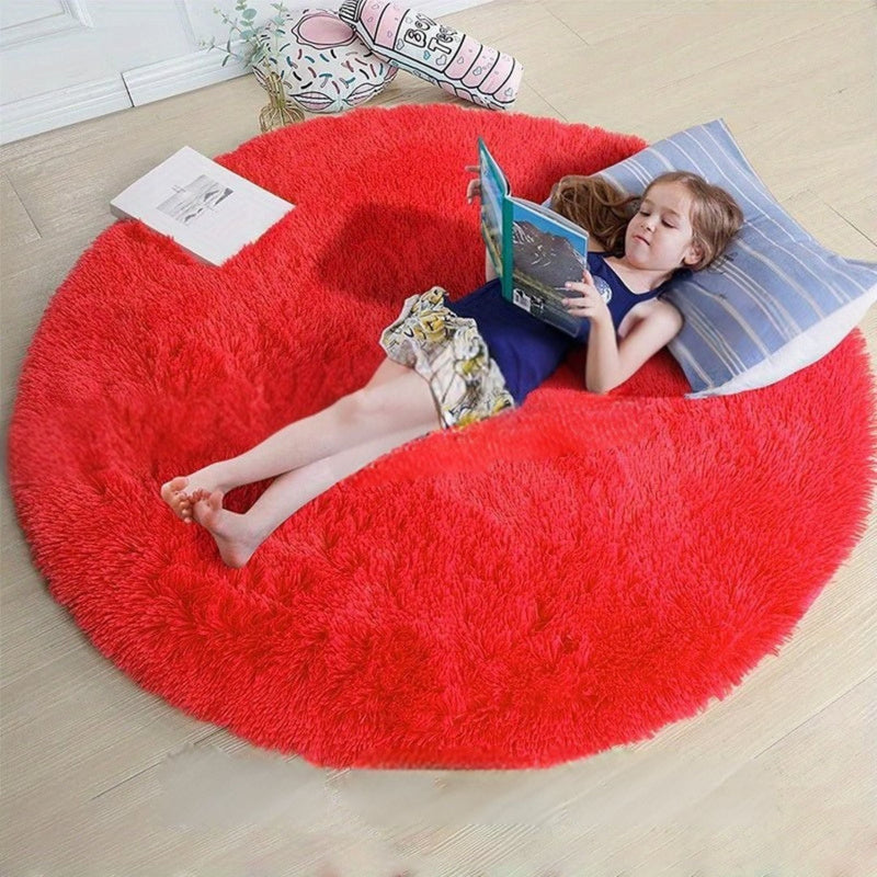 Runder Teppich | Weich | Flauschig | Rutschfest | Waschbar | Vielseitig-Rot-120cm x 120cm-Luzern Mode