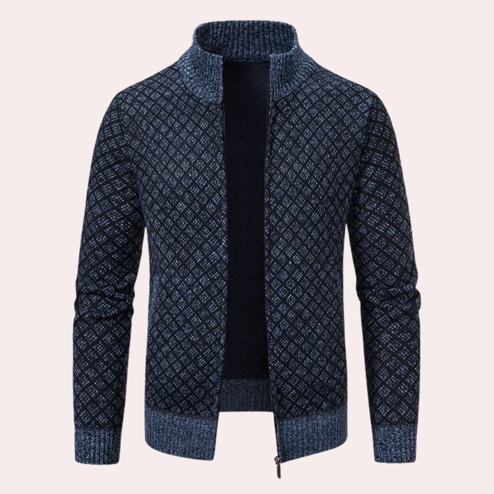Herren Strickjacke mit Reißverschluss und Muster Design-Blaugrau-S-Luzern Mode